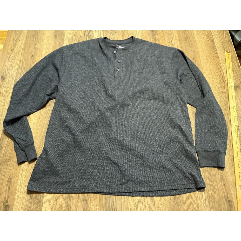 Field & Forest Shirts Mens Size 2XL Charcoal Waffle Knit Long Sleeve Henley
